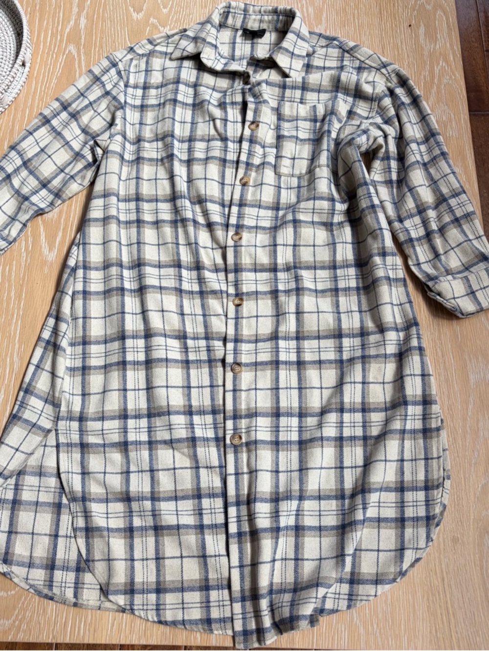 Vici Cream and Blue Plaid Button-Up Shirt Jacket